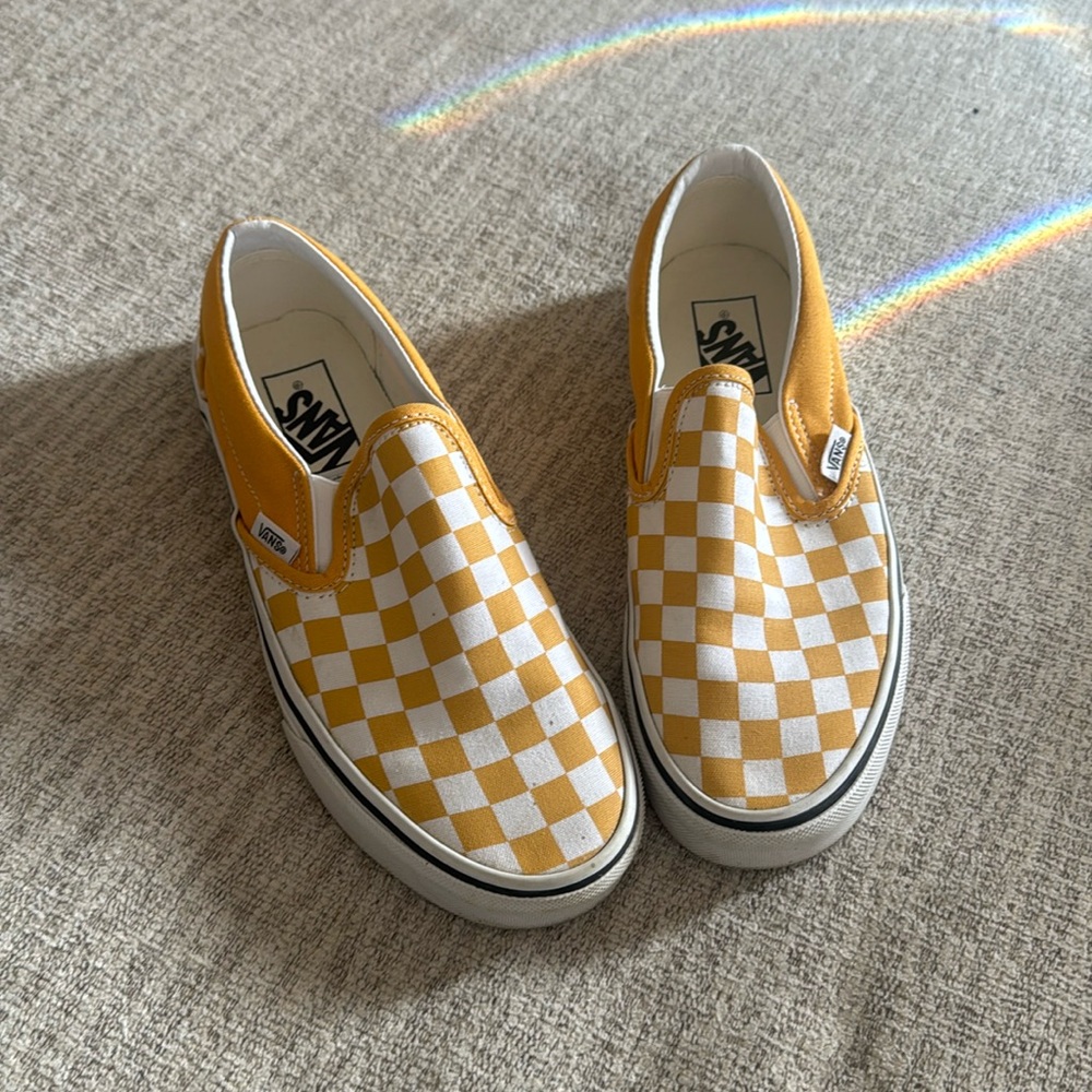 Mustard yellow checkered vans